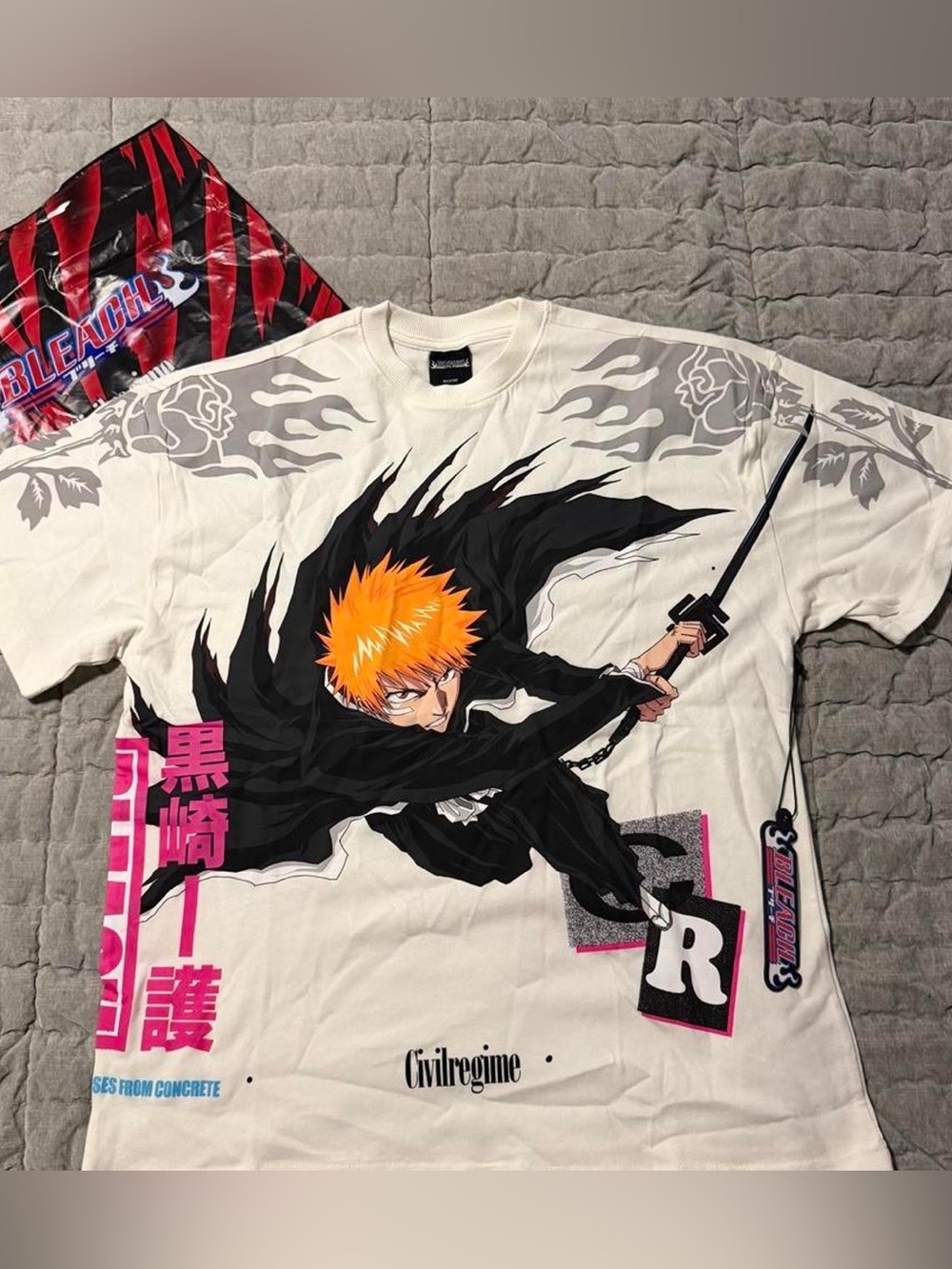 Civil regime x Bleach . “No limits American classic oversized tee in butter”